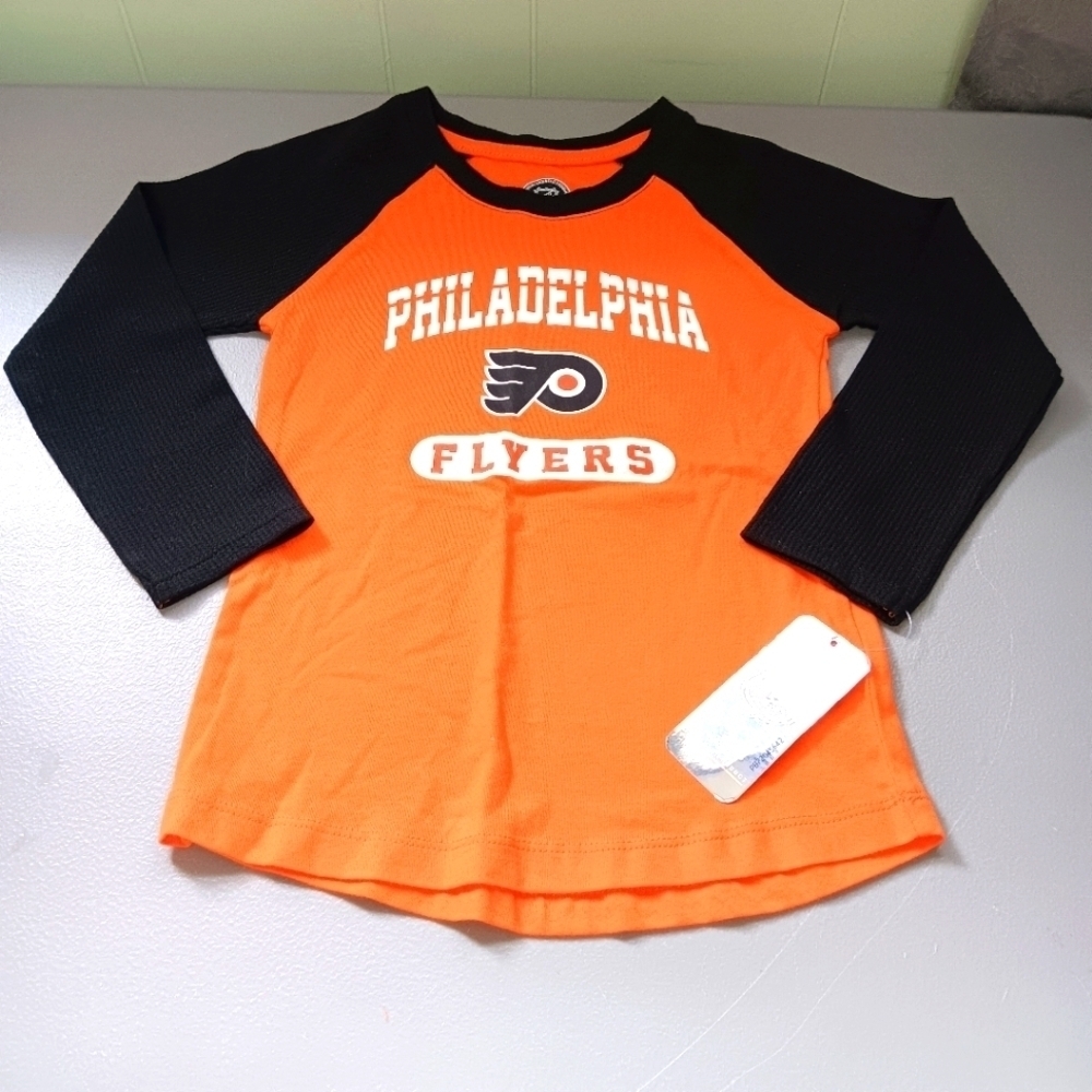 NWT GIRLS NHL PHILADELPHIA FLYERS L/S T-SHIRT GIRLS SZ XS 4/5 ORANGE BLACK